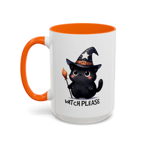Cute Witch Cat Coffee Mug - Perfect for Halloween, Cat Lover Gift, Witch Please Design, Black Cat Mug, Cozy Drinkware