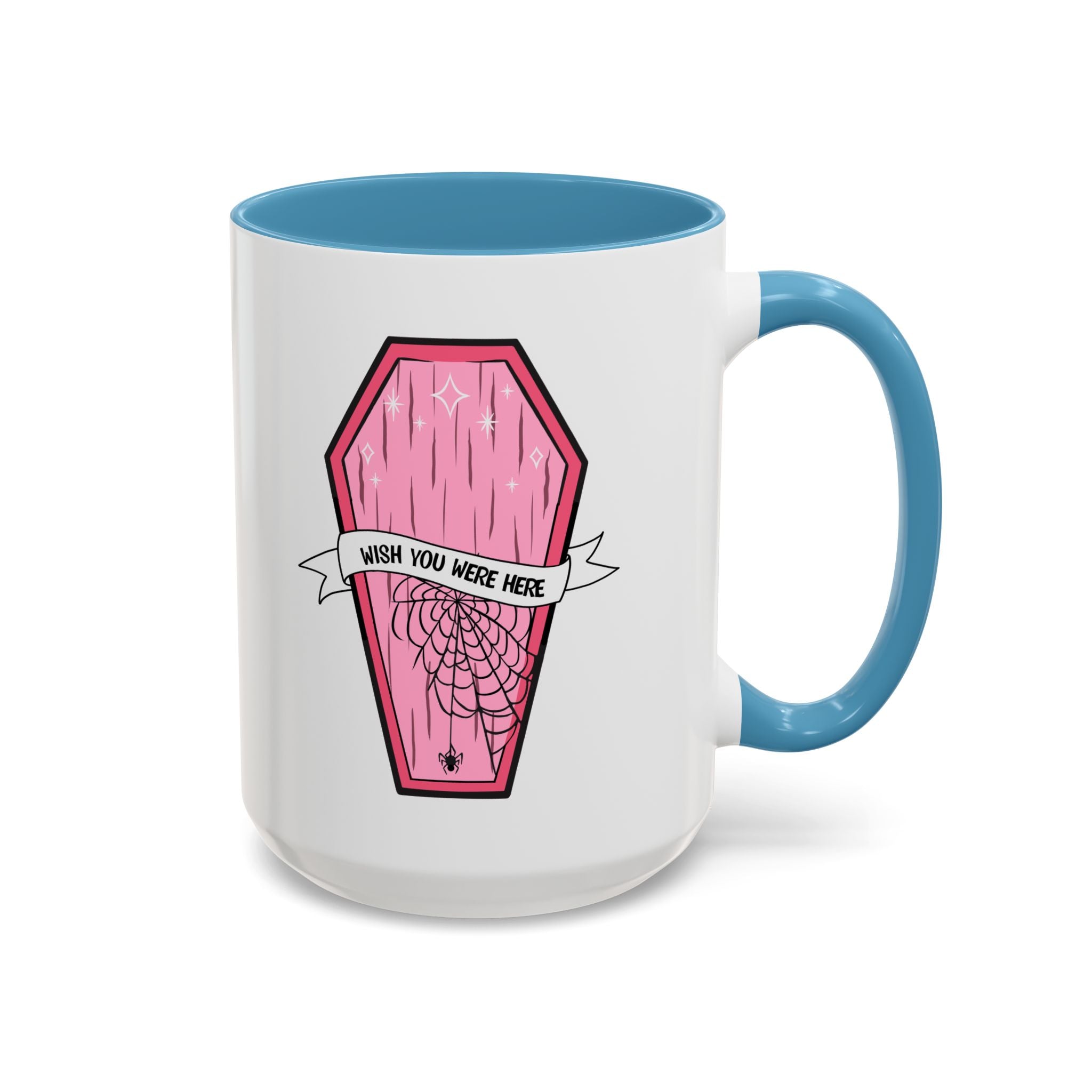 Pink Coffin Coffee Mug – "Wish You Were Here" Gothic Cute Tea Mug