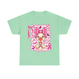 Cute Pink Ribbon Duck Tee, Breast Cancer Awareness Shirt, Funny Unisex Cotton T-Shirt, Gift for Her, Cute Animal Apparel