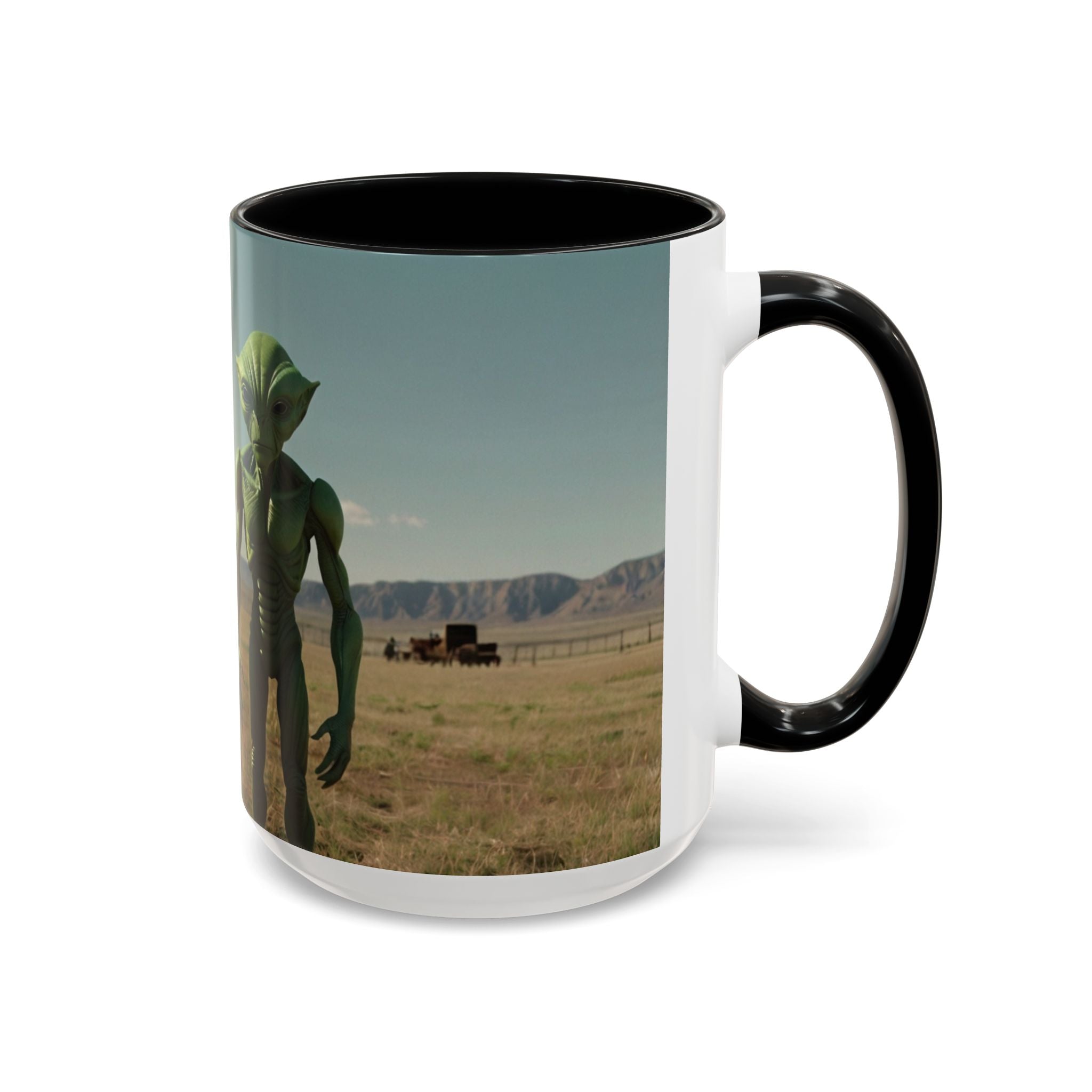 Alien Encounter Accent Coffee Mug – Sci‑Fi UFO Extraterrestrial Design (11/15oz)