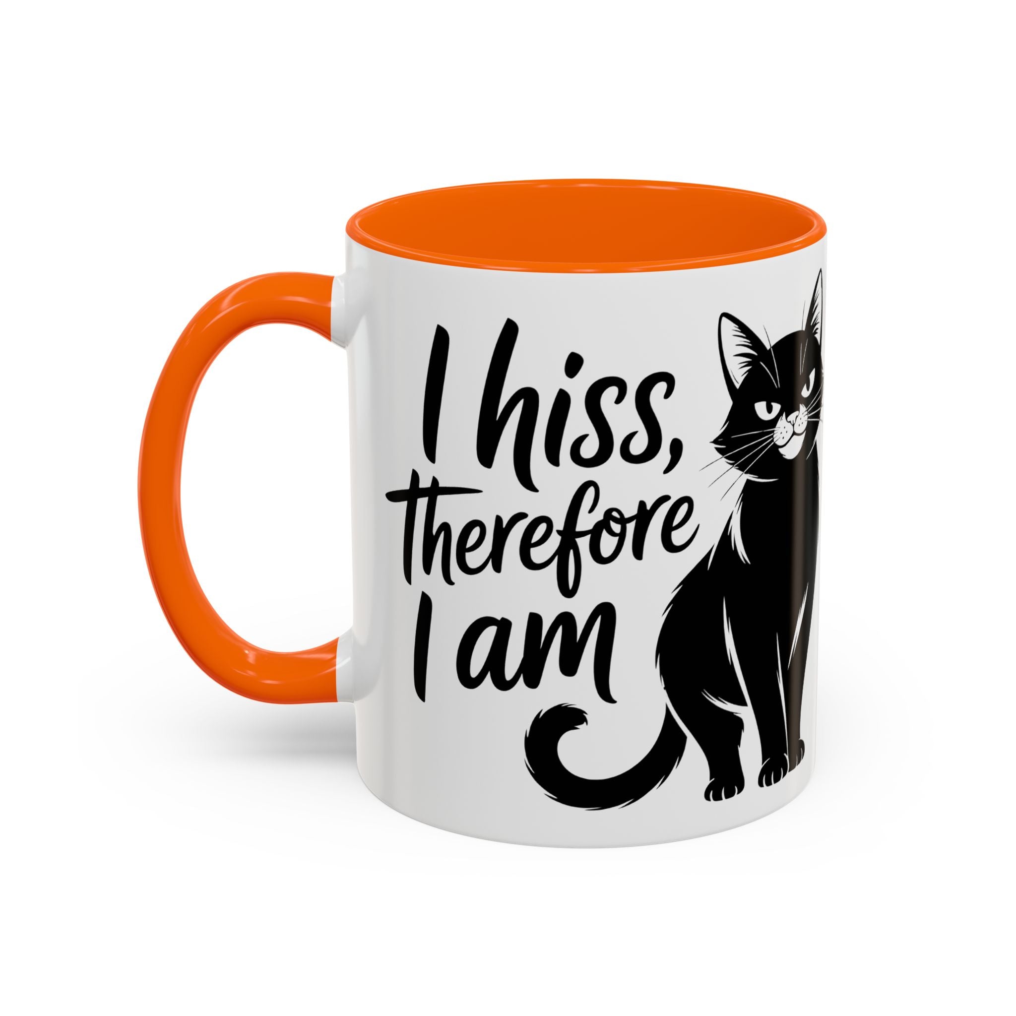 Cat Coffee Mug — "I Hiss Therefore I Am" Black Cat Accent Mug sarcasm attitude