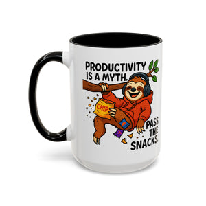 Funny Sloth Coffee Mug, Humor Mug Gift, Productivity Myth Mug, Cute Sloth Cup, Quirky Office Mug