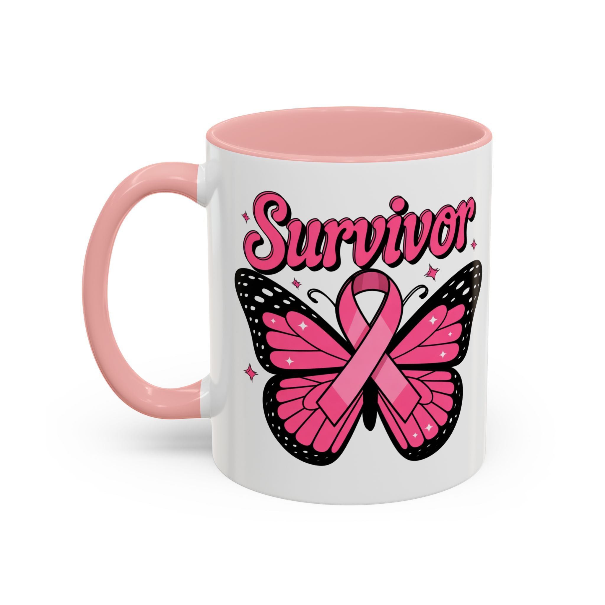 Survivor Butterfly Coffee Mug, Inspirational Gift, Pink Ribbon Mug, Breast Cancer Awareness, Empowerment Cup, Motivational Drinkware