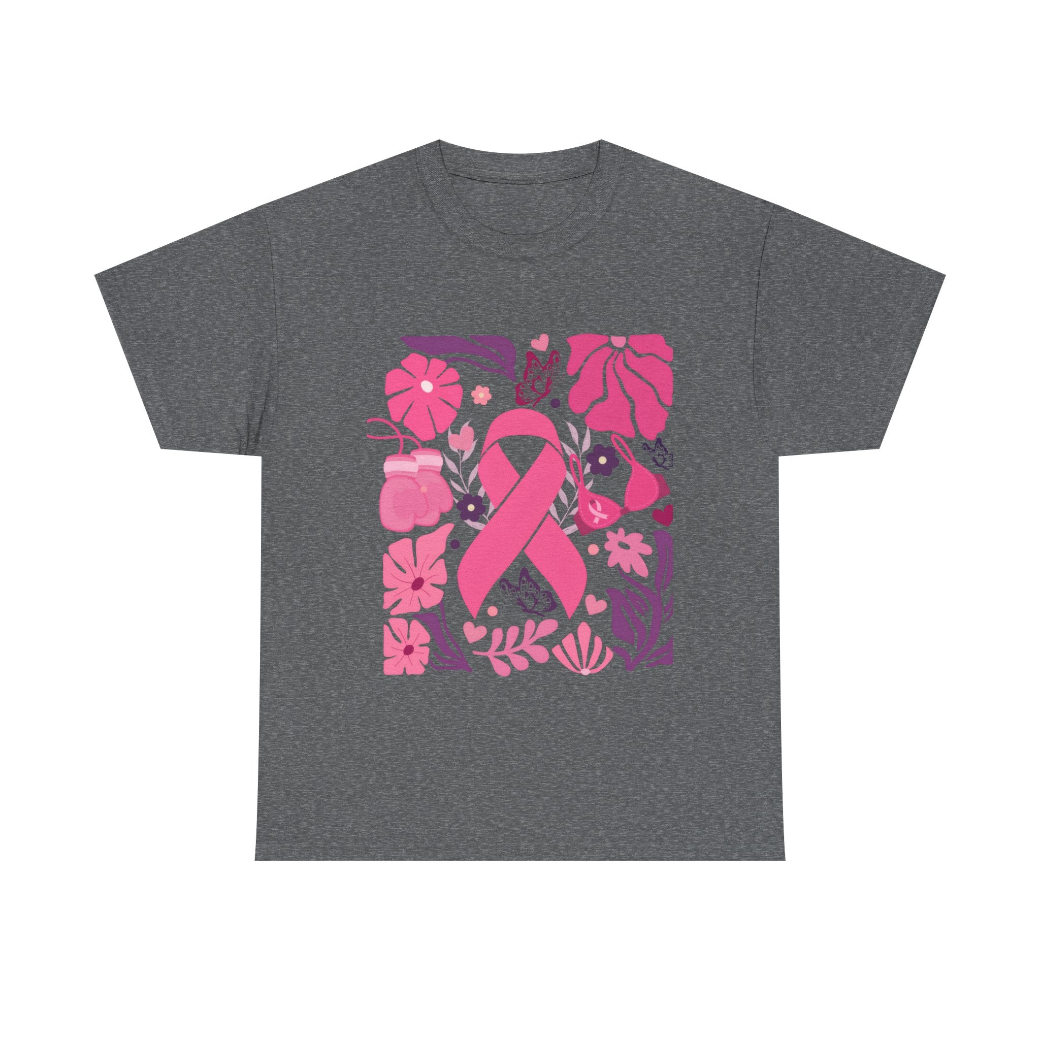 Pink Ribbon Awareness Tee, Flower Power Shirt, Support Breast Cancer, Unisex Cotton T-shirt, Thoughtful Gift for Her