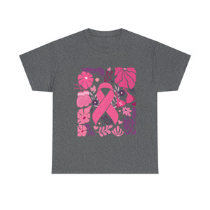 Pink Ribbon Awareness Tee, Flower Power Shirt, Support Breast Cancer, Unisex Cotton T-shirt, Thoughtful Gift for Her
