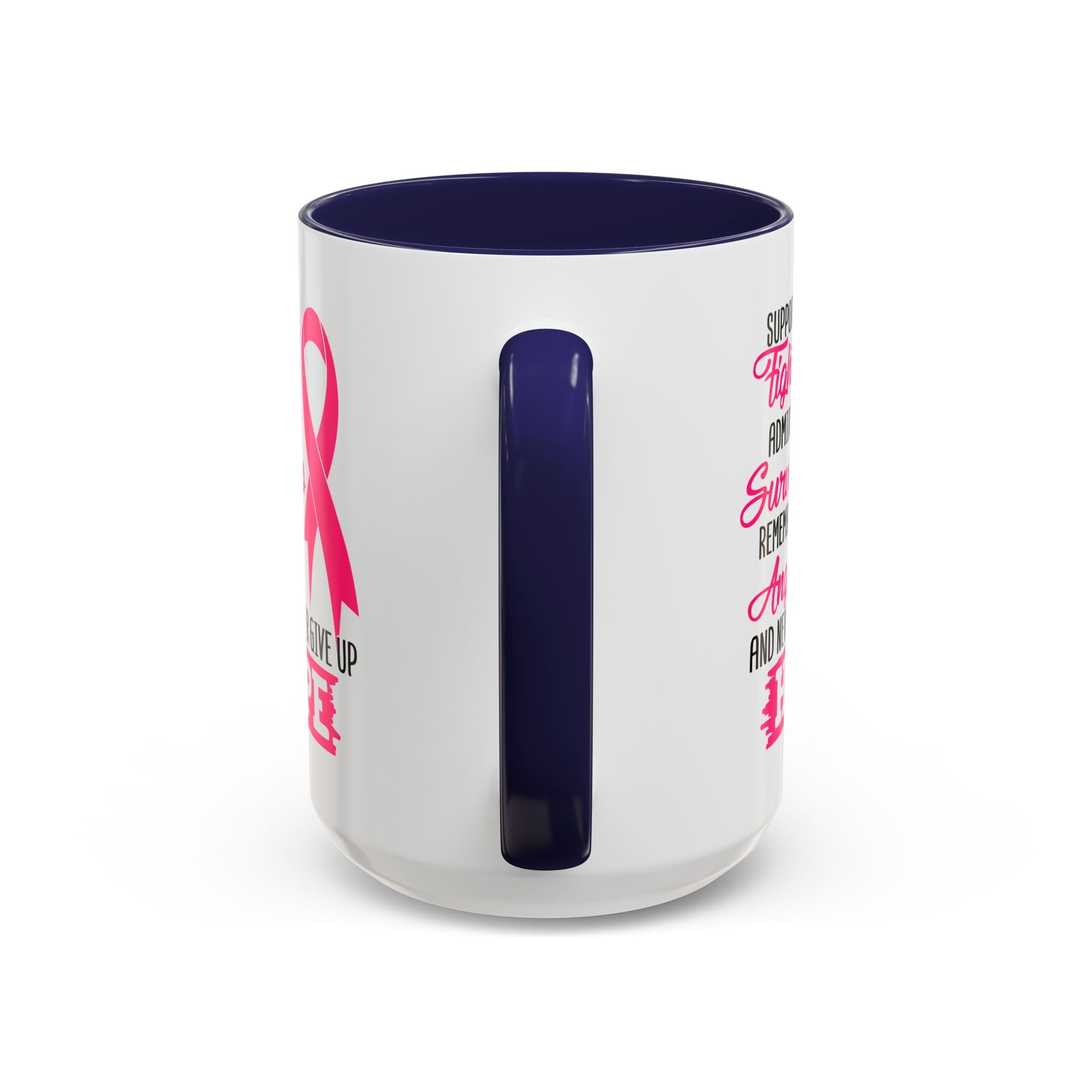 Inspirational Pink Ribbon Coffee Mug: Support Fighters, Admire Survivors, Celebrate Hope, Gift for Cancer Awareness, Motivational Mug