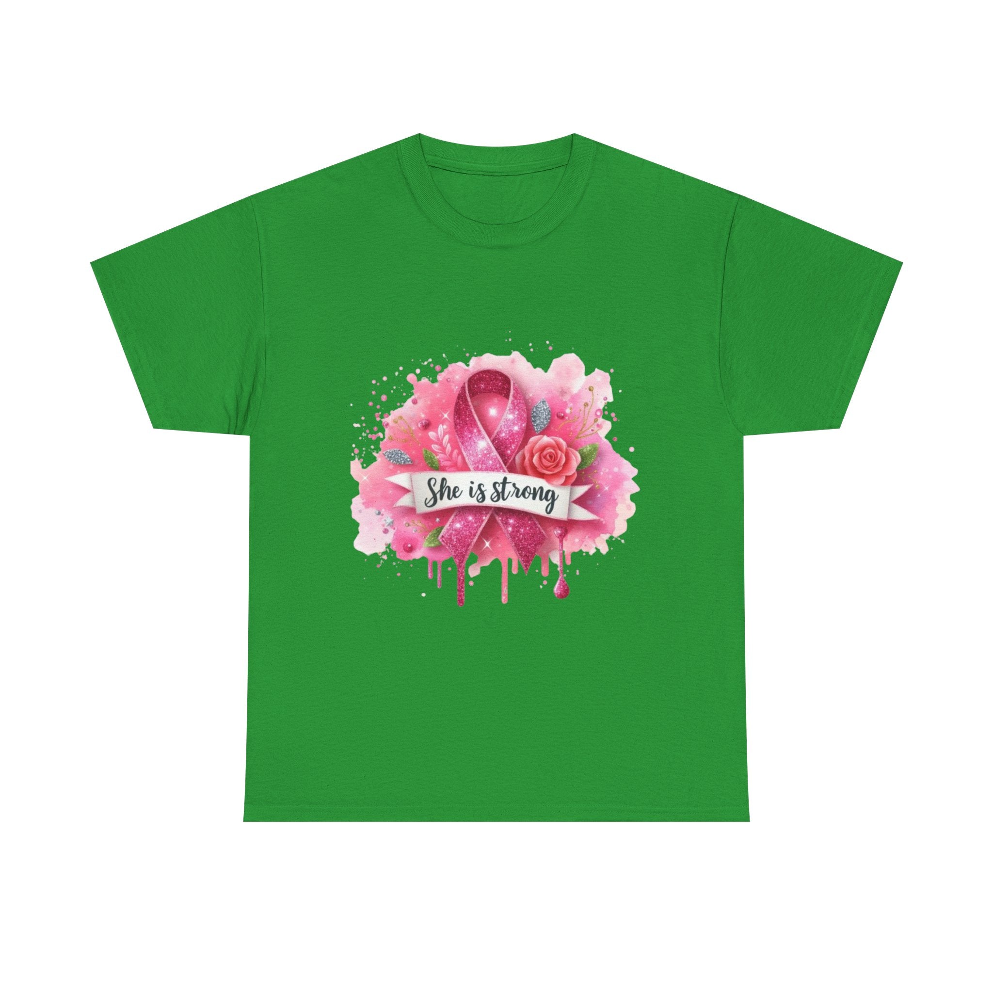Unisex Heavy Cotton Tee - "She is Strong" Breast Cancer Awareness Shirt, Inspirational Tee, Gift for Her, Supportive Apparel, [...]