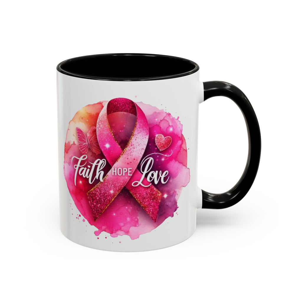 Inspirational Accent Coffee Mug with Pink Ribbon Design, Faith Hope Love Gift, Cancer Awareness Mug, Supportive Drinkware, Meaningful [...]