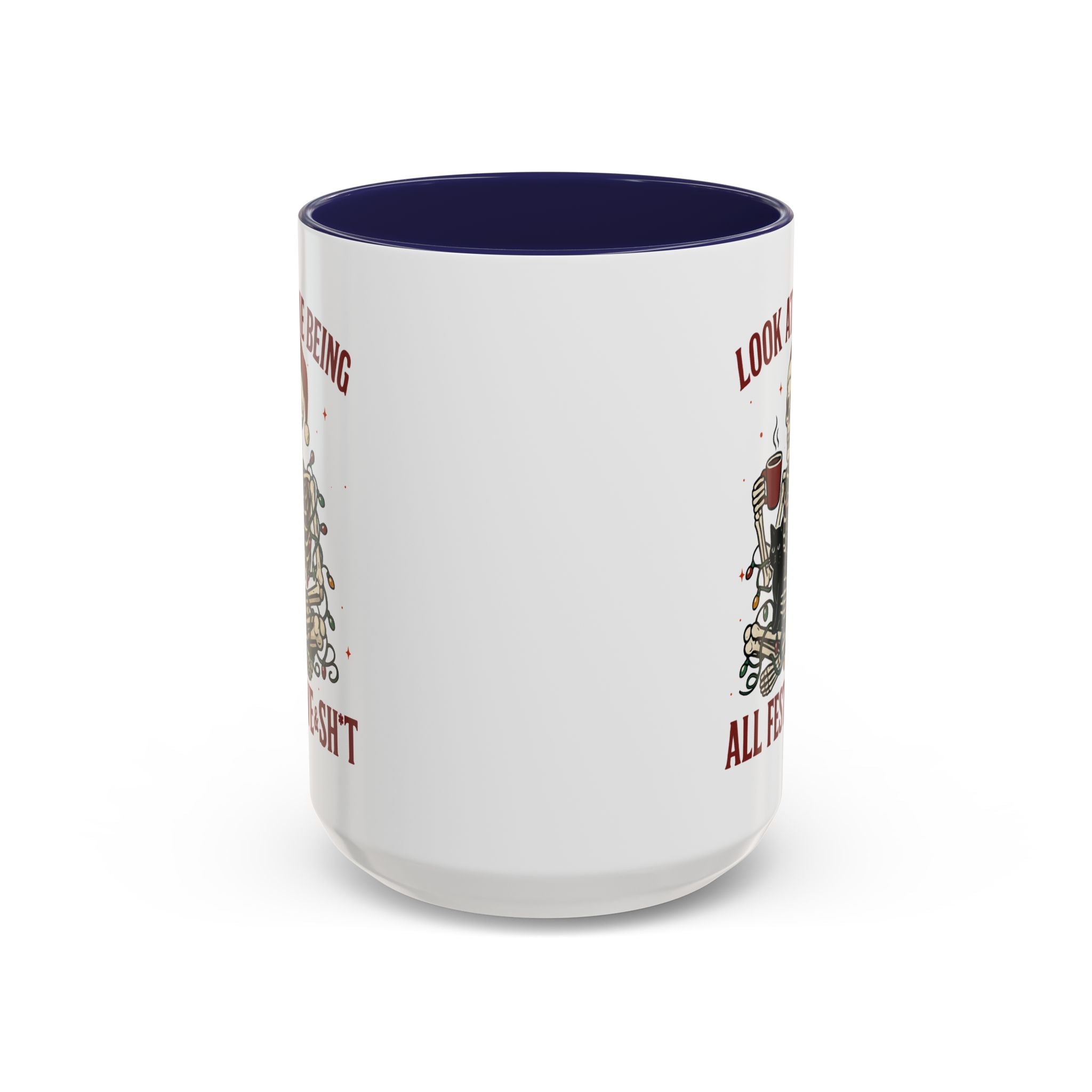 Festive Skeleton Coffee Mug, Unique Holiday Gift, Halloween Decor, Cat Lover's Mug, Funny Gift for Friends