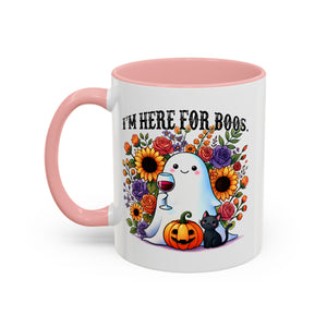 Spooky Floral Coffee Mug - I'm Here for Boos, Halloween Gift, Autumn Decor, Cute Ghost Mug, Cat Lover Drinkware