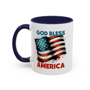 Americana Accent Coffee Mug - God Bless America Design (11oz, 15oz) USA flag