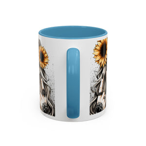 Sunflower Skull Accent Coffee Mug, Gothic Floral Mug, Unique Gift for Coffee Lovers, Boho Decor, Halloween Mug, Artful Drinkware