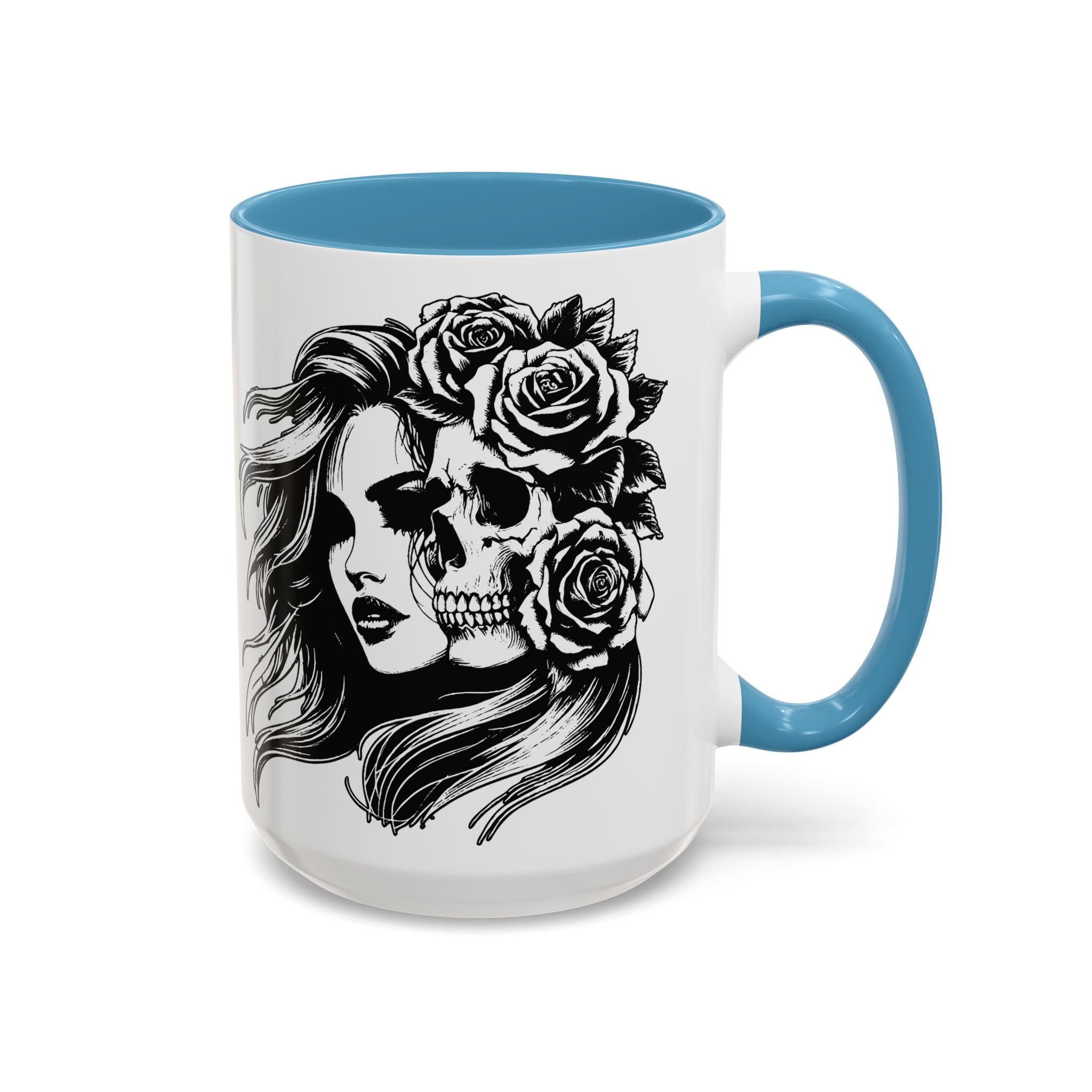 Skull & Rose Accent Coffee Mug — Gothic Half-Skull Woman 11/15oz