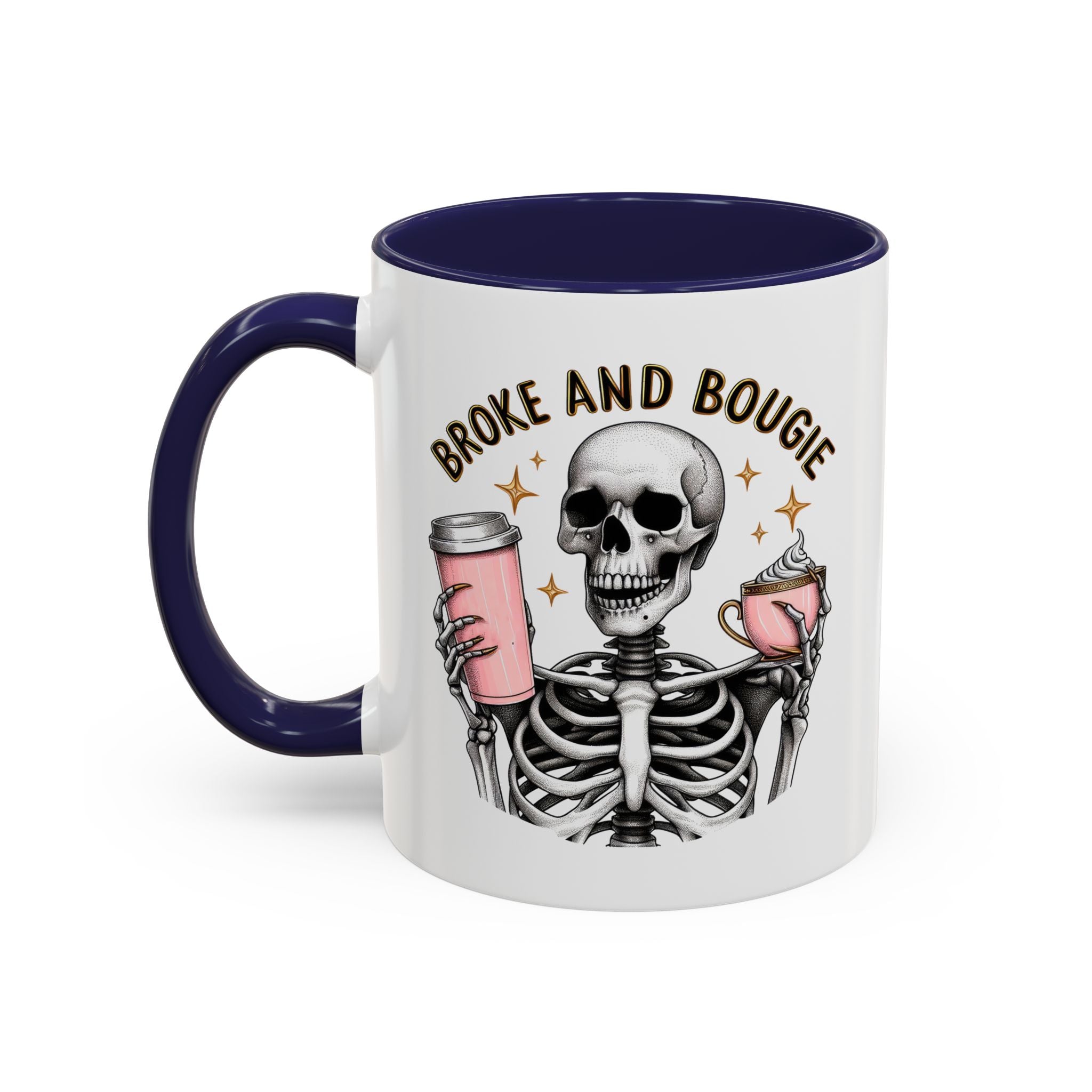 Broke and Bougie Coffee Mug, Skeleton Mug, Halloween Mug, Unique Gift for Coffee Lovers, Spooky Decor