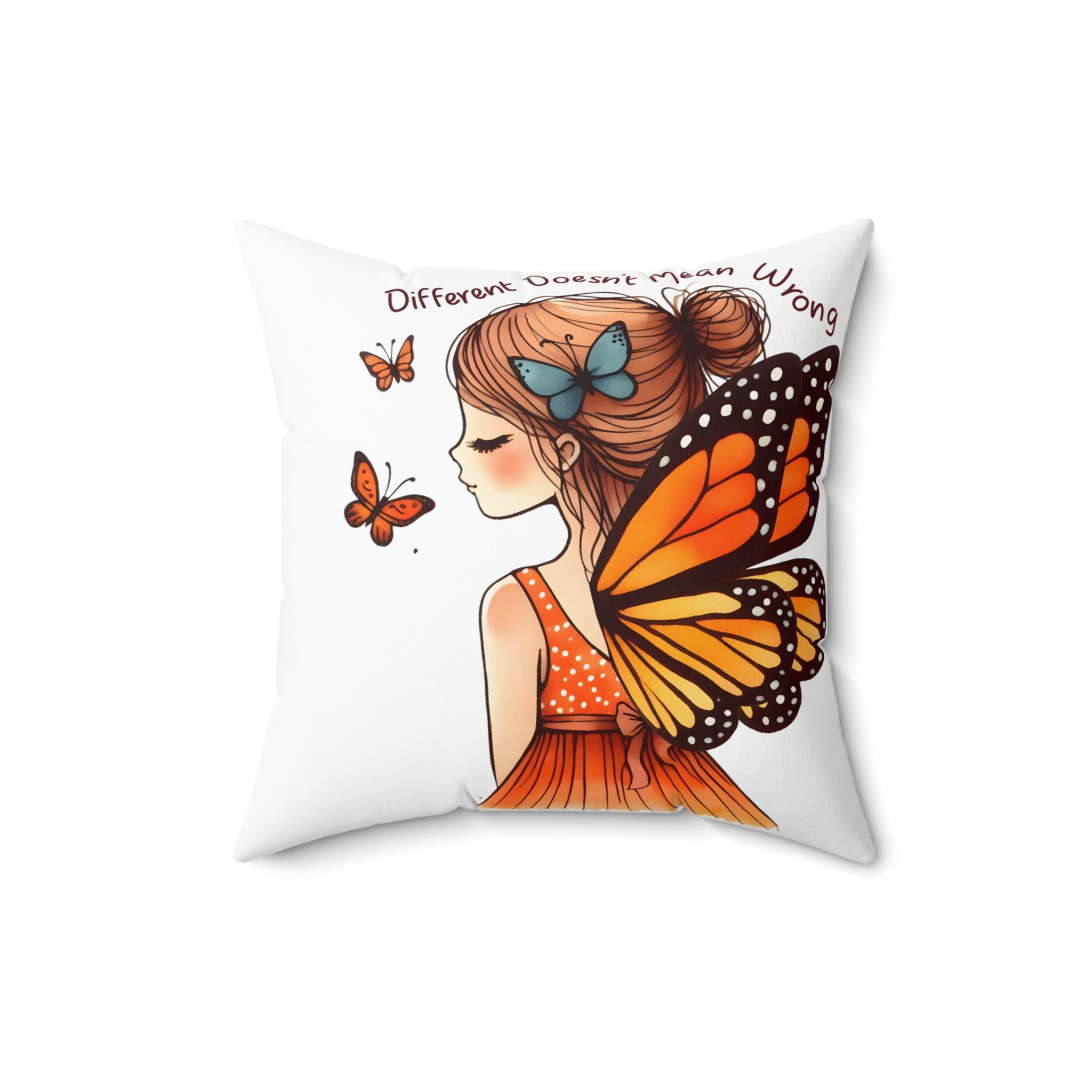 Monarch Fairy Pillow — 'Different Doesn't Mean Wrong' Decorative Throw Pillow