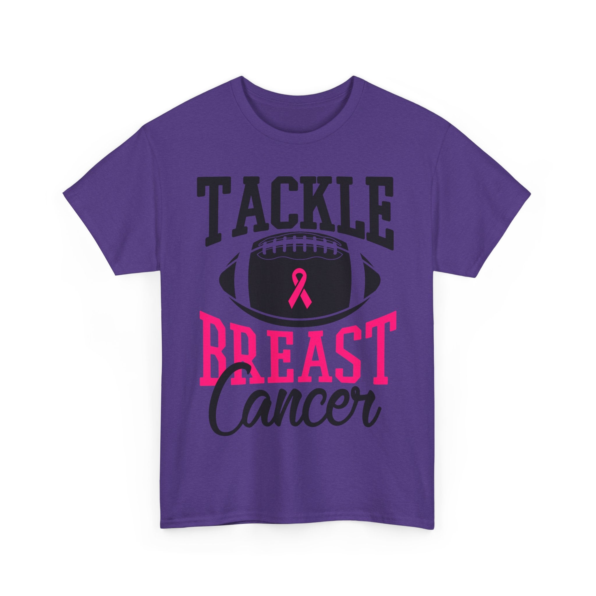 Unisex Heavy Cotton Tee - Tackle Breast Cancer Awareness Shirt, Football Support Tee, Gift for Cancer Fighters, Sports Fundraiser Shirt