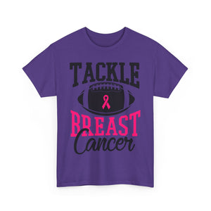 Unisex Heavy Cotton Tee - Tackle Breast Cancer Awareness Shirt, Football Support Tee, Gift for Cancer Fighters, Sports Fundraiser Shirt