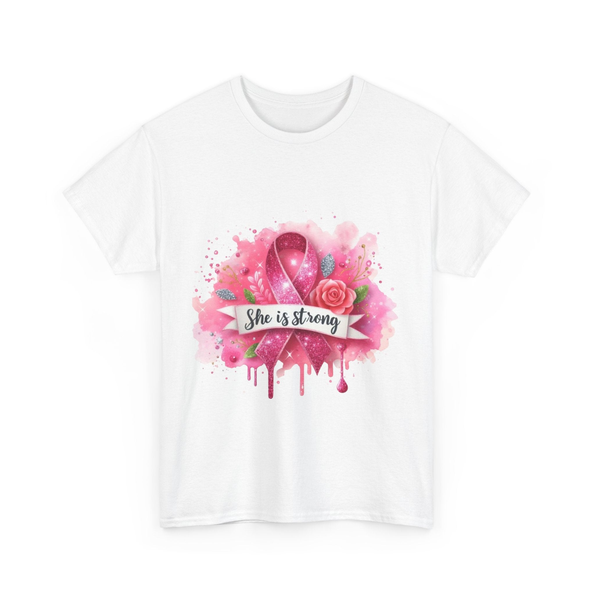 Unisex Heavy Cotton Tee - "She is Strong" Breast Cancer Awareness Shirt, Inspirational Tee, Gift for Her, Supportive Apparel, [...]