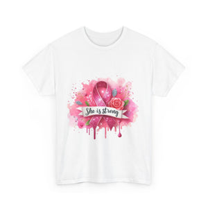 Unisex Heavy Cotton Tee - "She is Strong" Breast Cancer Awareness Shirt, Inspirational Tee, Gift for Her, Supportive Apparel, [...]