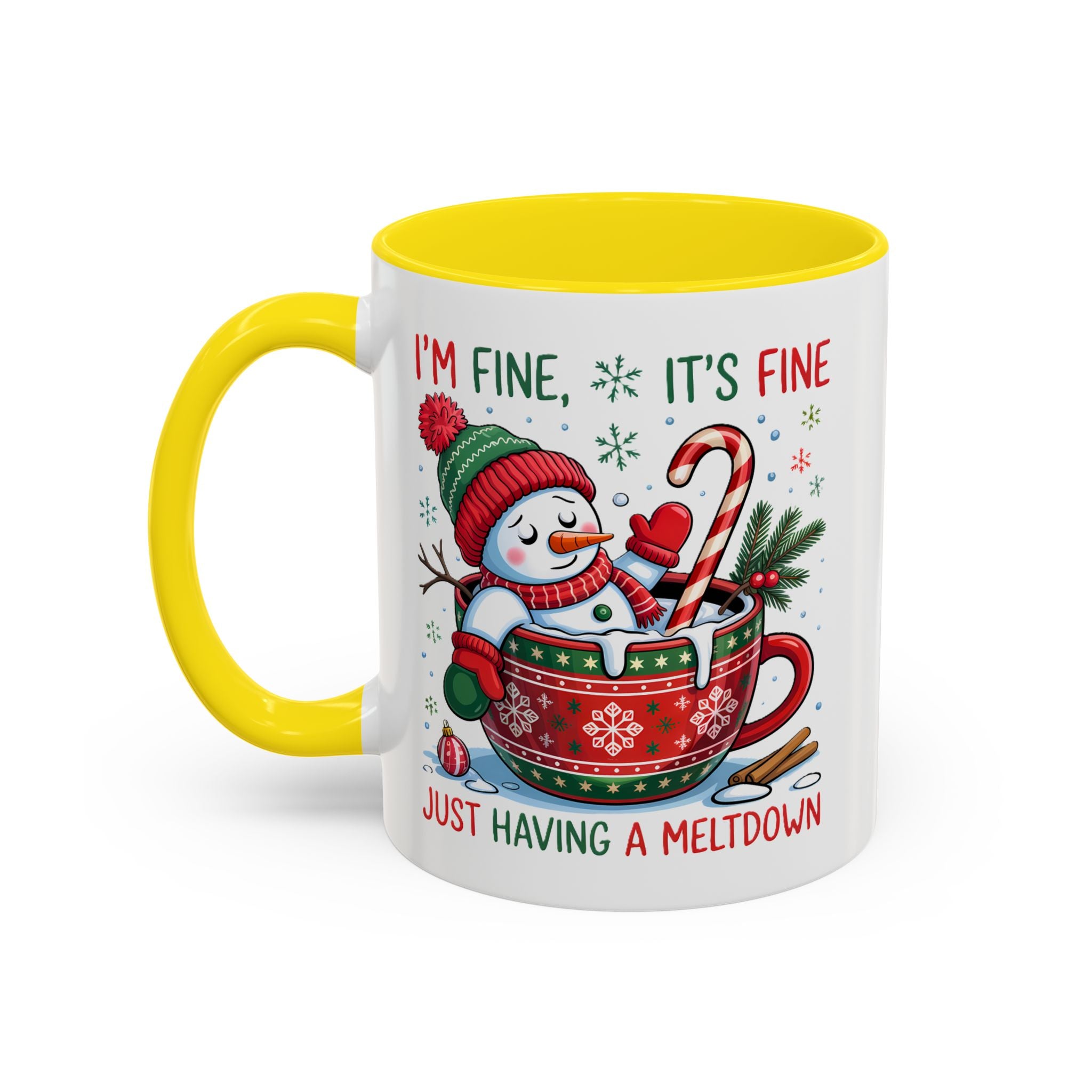 Festive Holiday Coffee Mug - "I'm Fine, It's Fine" Snowman Design sarcasm humor funny