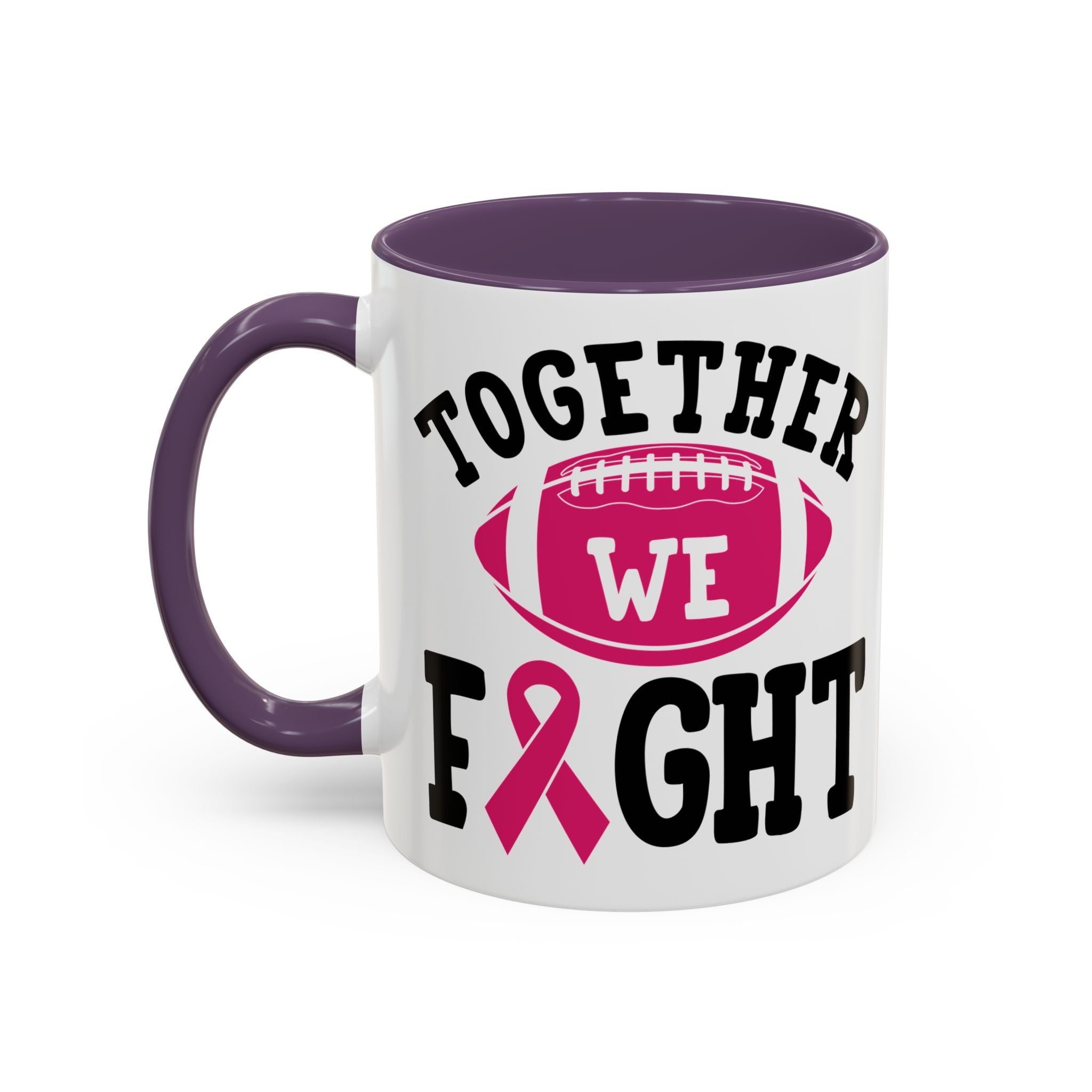 Together We Fight Pink Ribbon Coffee Mug, Support Breast Cancer Awareness, Gift for Survivors, Football Lovers, Empowerment