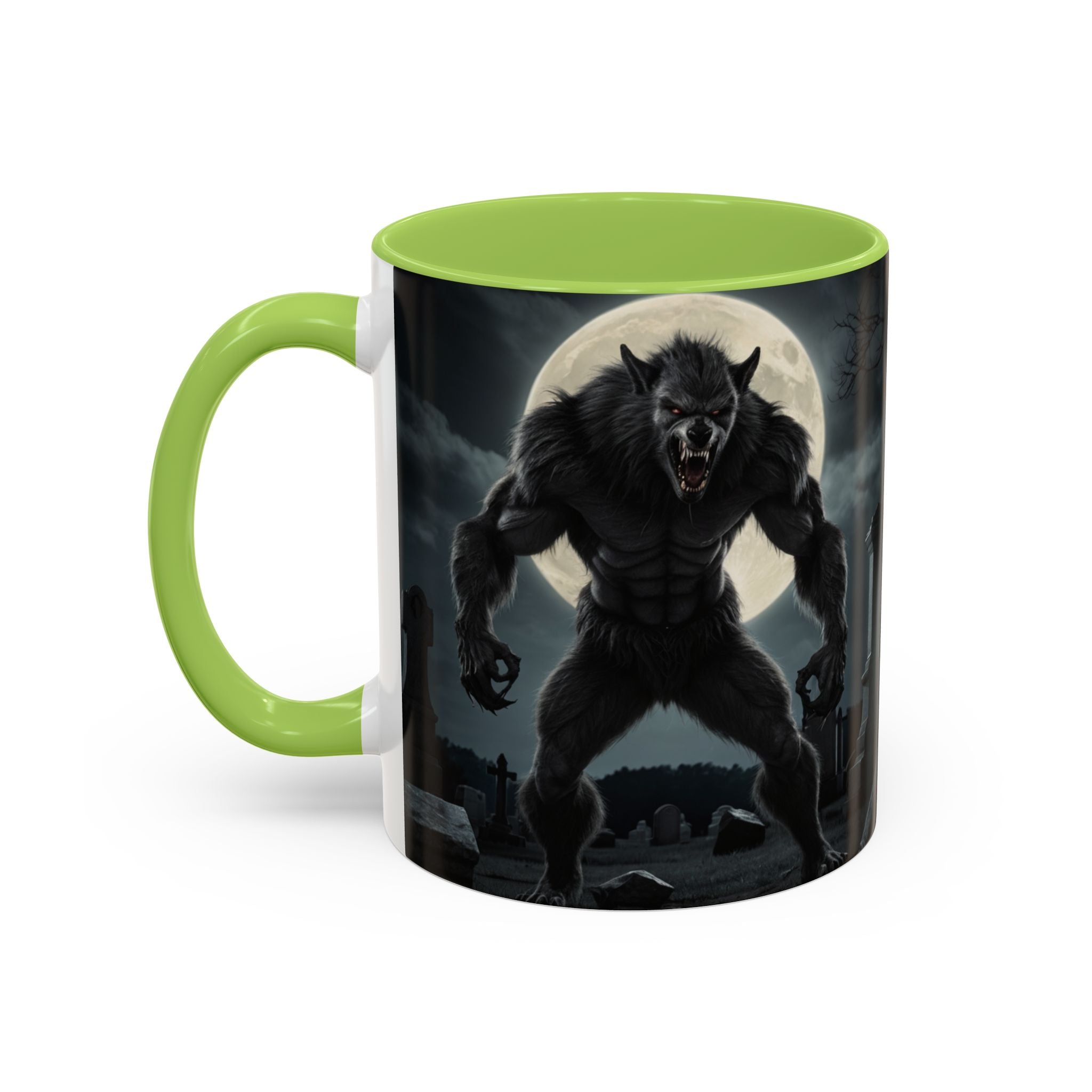 Werewolf Graveyard Coffee Mug — Gothic Moonlit Horror Accent Mug (11/15oz) fantasy