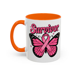Survivor Butterfly Coffee Mug, Inspirational Gift, Pink Ribbon Mug, Breast Cancer Awareness, Empowerment Cup, Motivational Drinkware