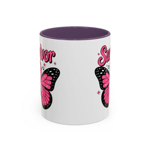 Survivor Butterfly Coffee Mug, Inspirational Gift, Pink Ribbon Mug, Breast Cancer Awareness, Empowerment Cup, Motivational Drinkware