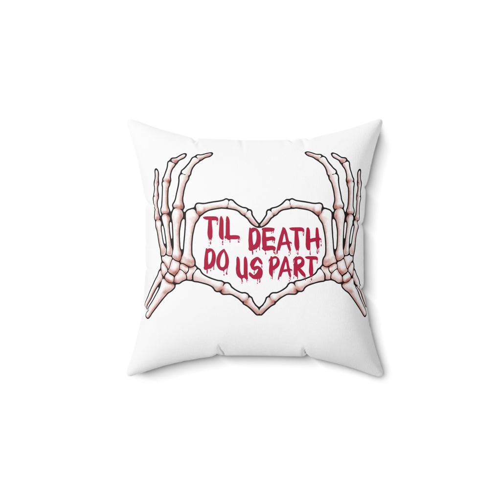 Skeleton Hands Heart Pillow — “Til Death Do Us Part” Gothic Valentine Decorative Pillow