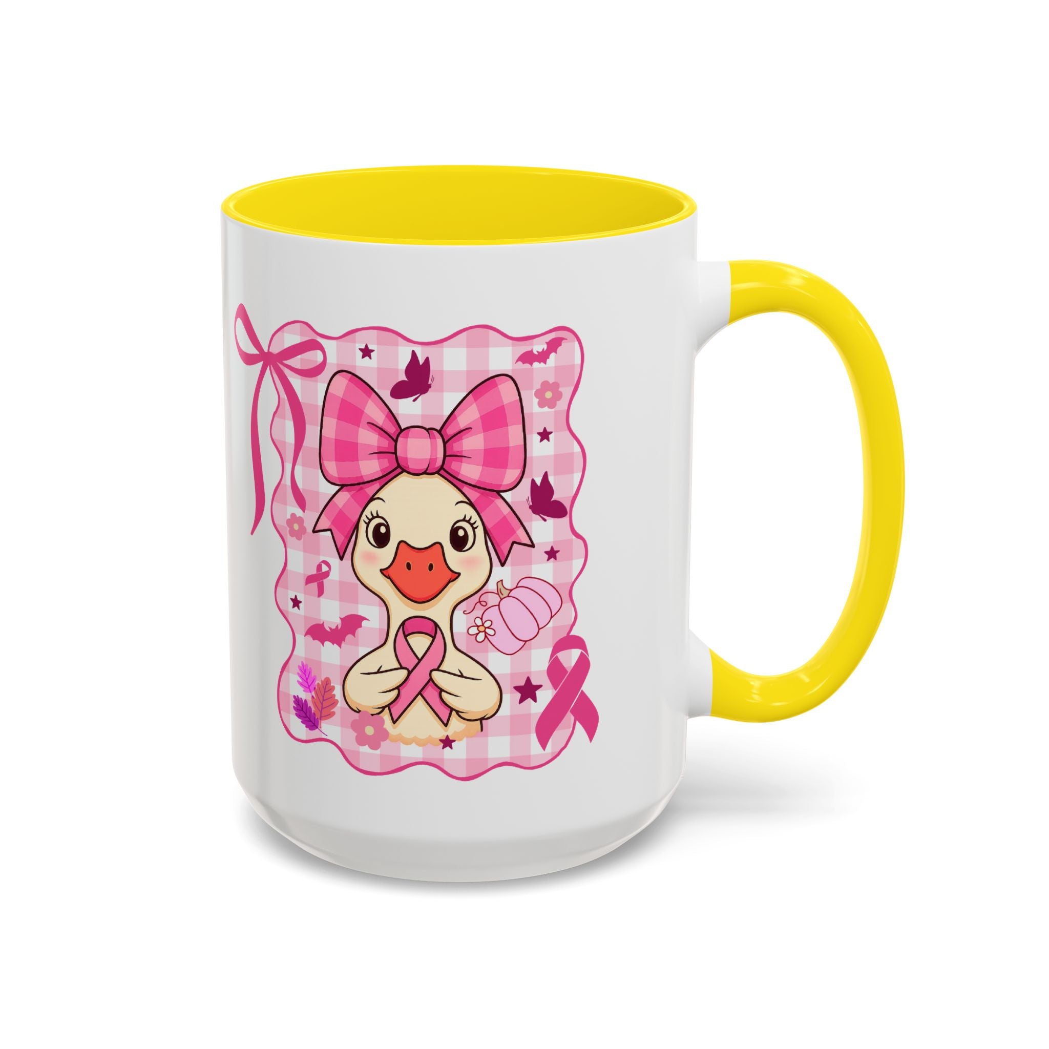 Pink Ribbon Duck Coffee Mug for Breast Cancer Awareness, Cute Gift for Her, Supportive Breast Cancer Mug, Unique Coffee Cup, Holiday Present