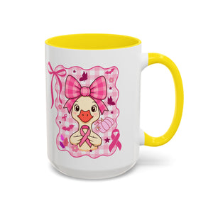 Pink Ribbon Duck Coffee Mug for Breast Cancer Awareness, Cute Gift for Her, Supportive Breast Cancer Mug, Unique Coffee Cup, Holiday Present