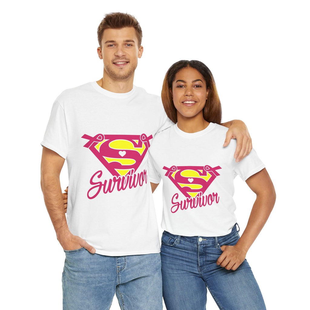 Super Survivor Unisex Heavy Cotton Tee, Support Cancer Awareness Shirt, Inspirational T-Shirt, Gift for Survivors, Motivational Apparel