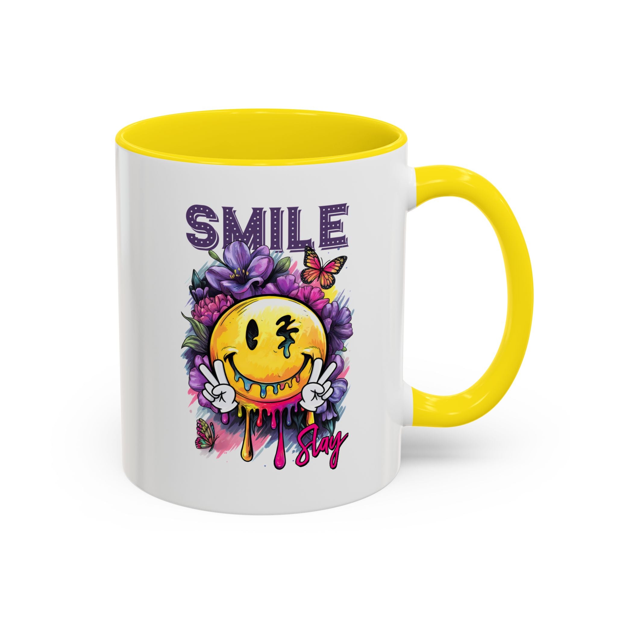 Smile Stay Accent Coffee Mug - Vibrant Floral Design for Positive Vibes