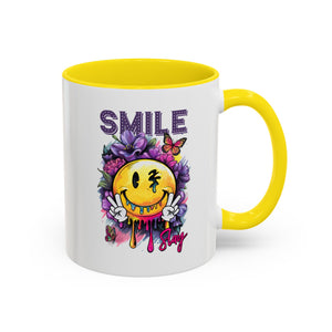 Smile Stay Accent Coffee Mug - Vibrant Floral Design for Positive Vibes