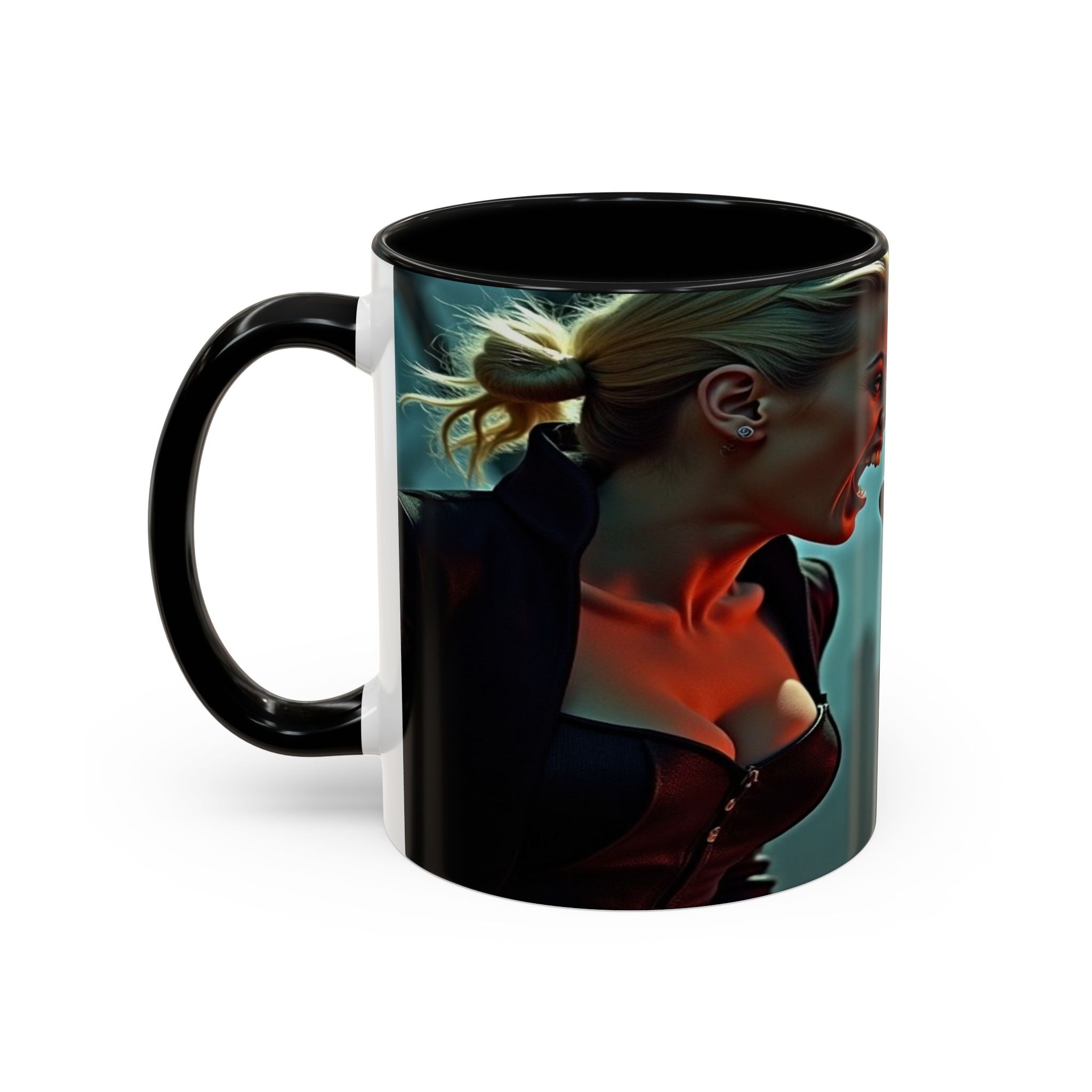 woman vampire and Fierce Werewolf Coffee Mug - 11 & 15oz Accent Mug for horror art lovers