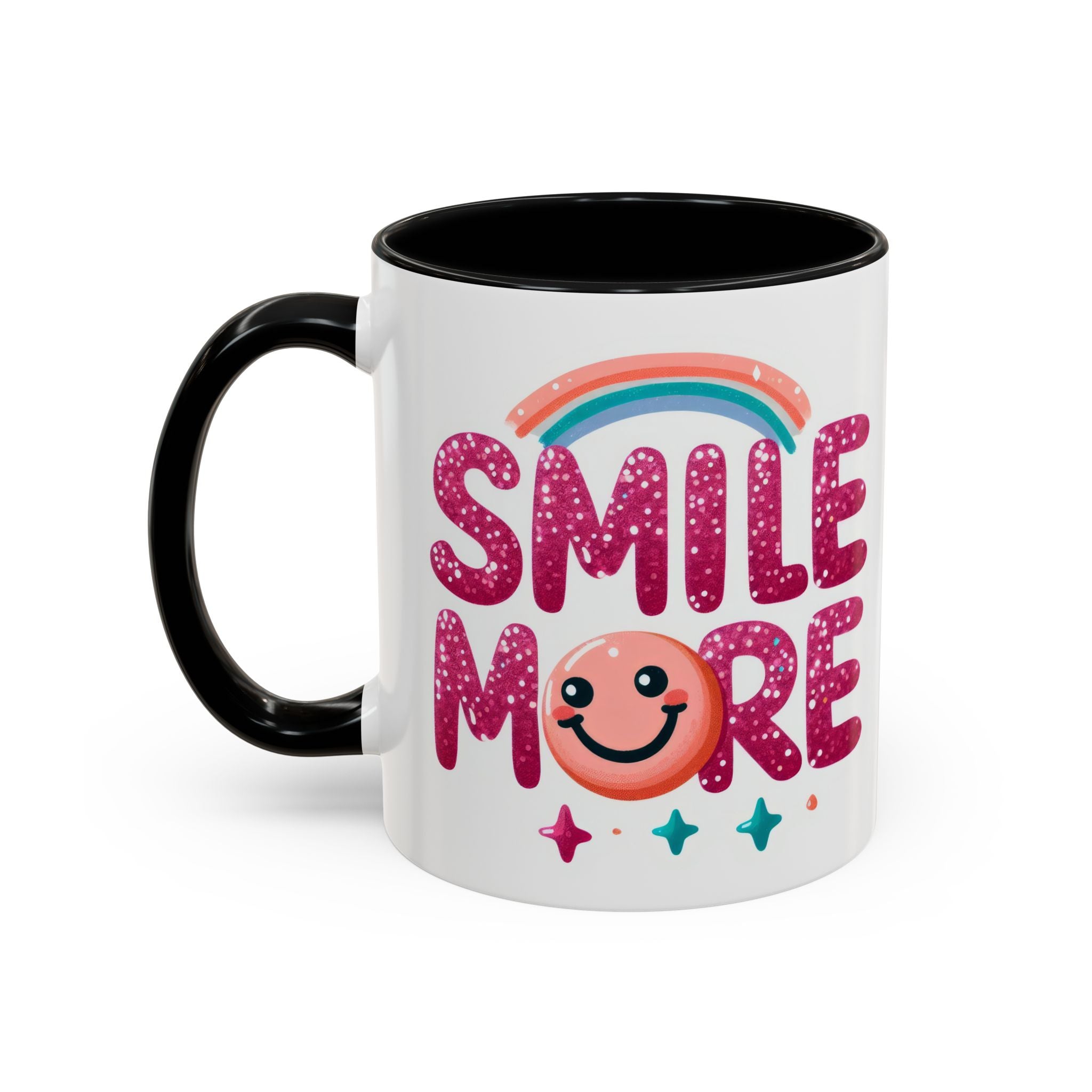 Smile More Coffee Mug – Cute Rainbow Smiley Accent Mug (11/15oz)