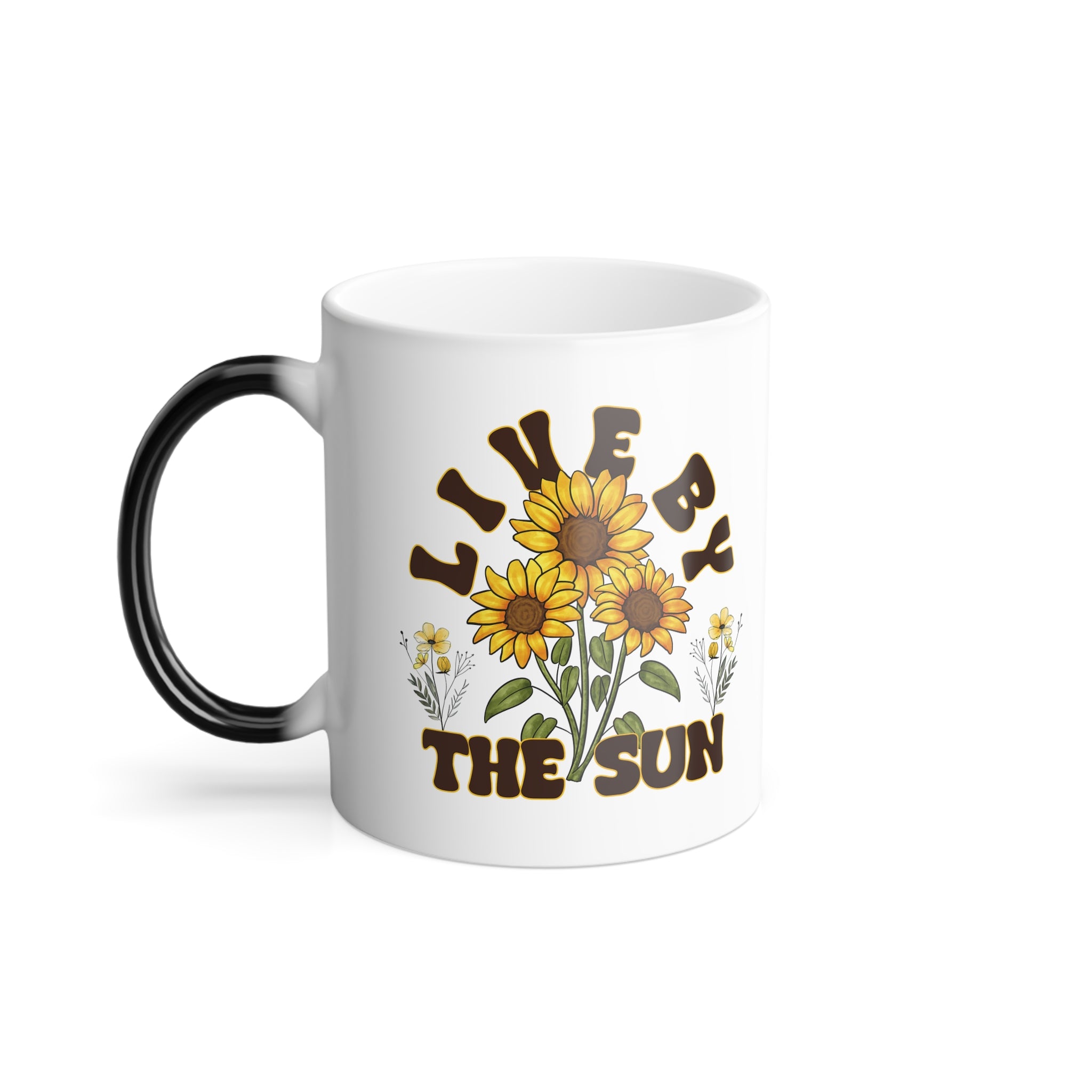Sunflower Color Changing Mug, Gift for Garden Lovers, Living by the Sun Mug, Unique Coffee Mug, Flower Mug, Birthday Gift