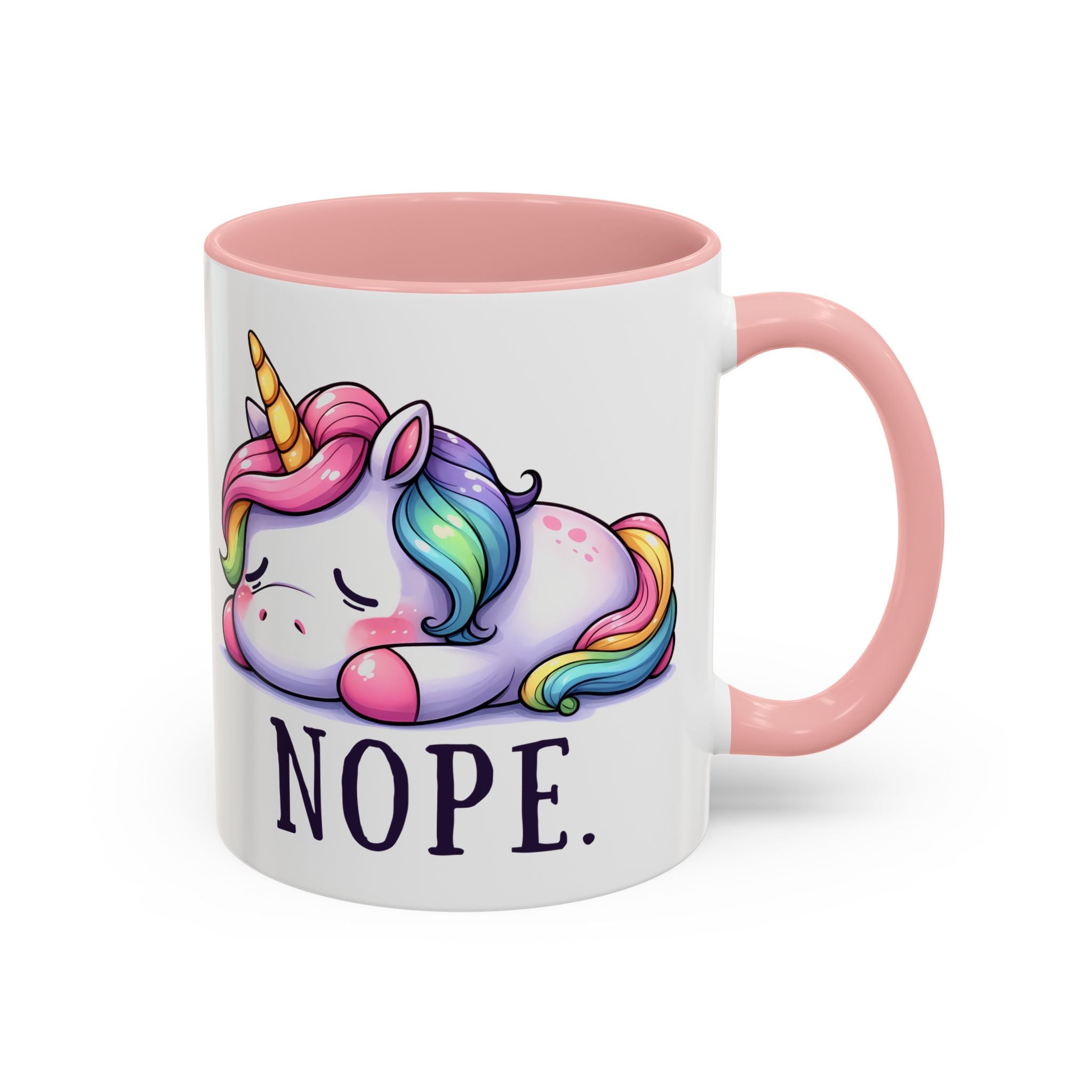 Nope Unicorn Accent Coffee Mug — Cute Rainbow Sleeping Unicorn 11/15oz