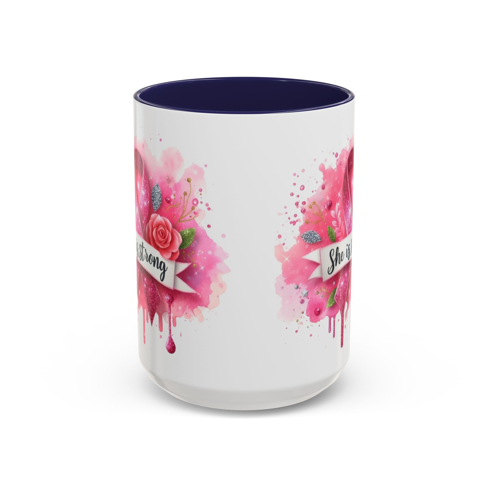 Empowering Pink Ribbon Coffee Mug - She Is Strong, Inspirational Gift for Breast Cancer Awareness, Motivational Drinkware, Supportive [...]