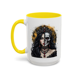 Gothic Art Accent Mug - Artistic Skull & Lady Design, Unique Coffee Cup for Halloween, Gift for Her, Decorative Kitchenware, Dark Aesthetic