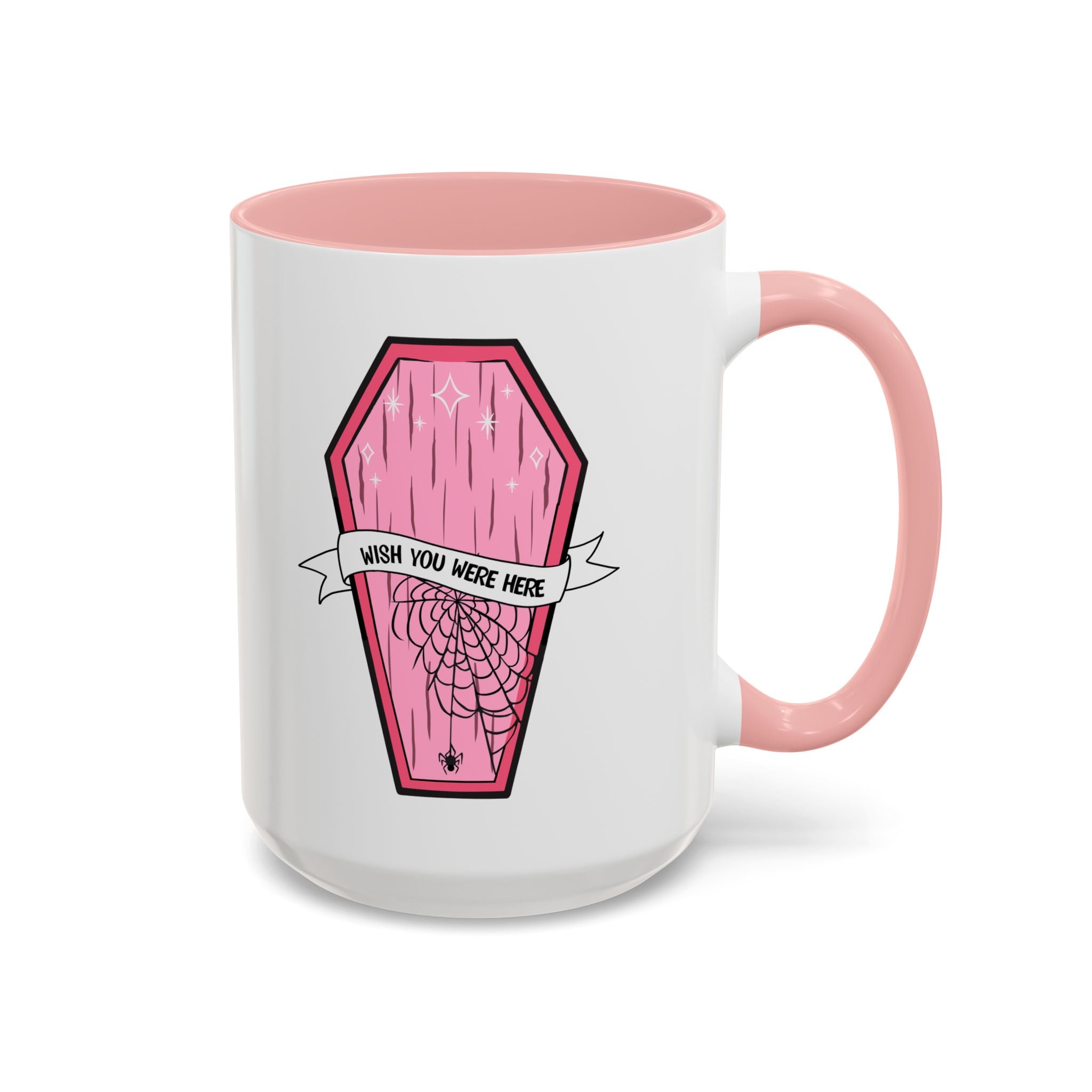 Pink Coffin Coffee Mug – "Wish You Were Here" Gothic Cute Tea Mug