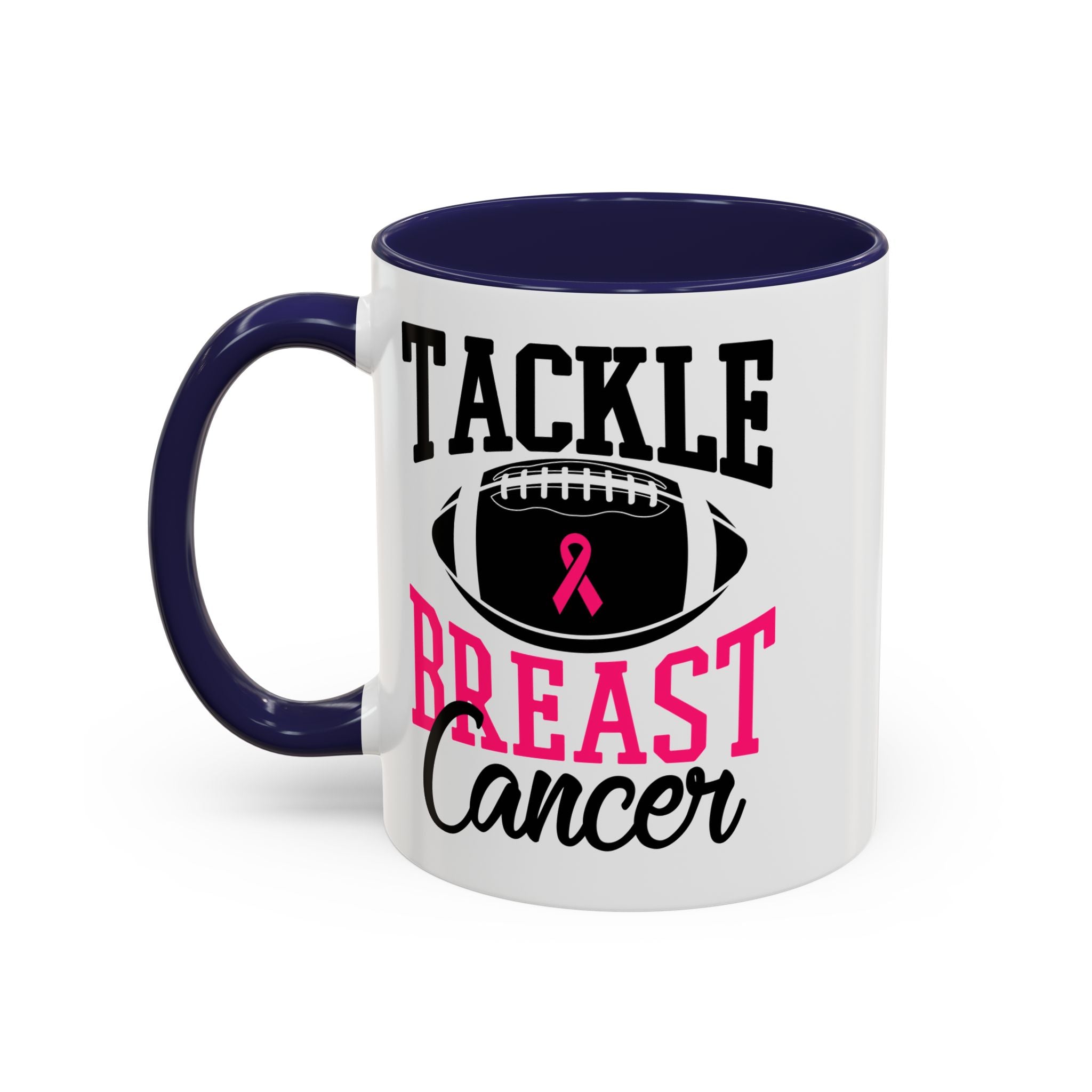Tackle Breast Cancer Coffee Mug, Supportive Gift for Football Fans, Awareness Mug, Cheer Team Spirit, Fundraiser Drinkware