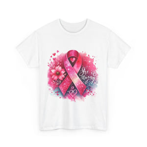 Breast Cancer Awareness Tee - She is Strong, Support Shirt, Gift for Fighters, Awareness Month Apparel, Inspirational T-Shirt