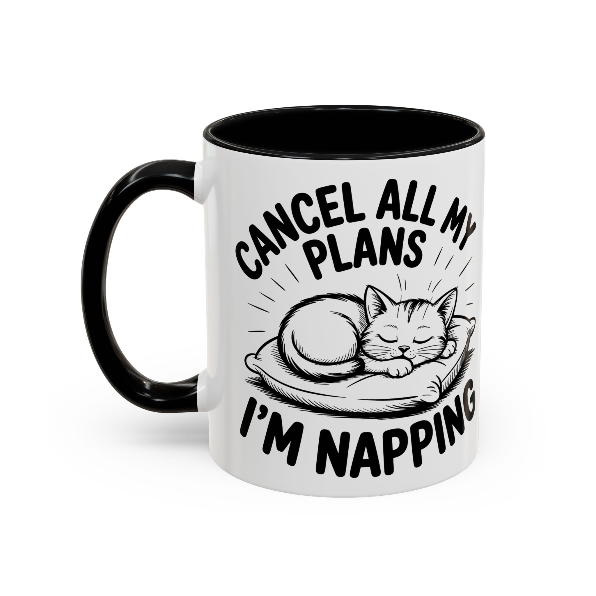 Accent Coffee Mug — "Cancel All My Plans I'm Napping" Cat Sleepy Coffee Mug