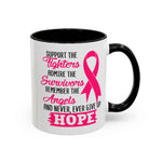 Inspirational Pink Ribbon Coffee Mug: Support Fighters, Admire Survivors, Celebrate Hope, Gift for Cancer Awareness, Motivational Mug