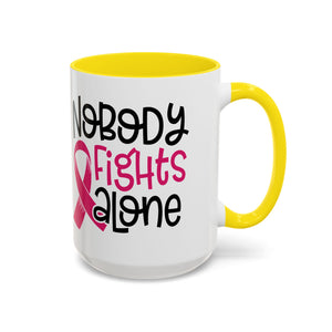 Inspirational Coffee Mug for Support - 'Nobody Fights Alone' | Breast Cancer Awareness Gift, Motivational Mug, Friendship Gift, Self-Care