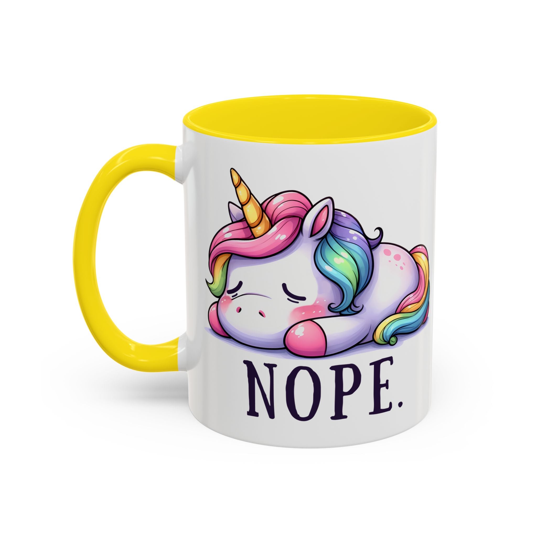 Nope Unicorn Accent Coffee Mug — Cute Rainbow Sleeping Unicorn 11/15oz