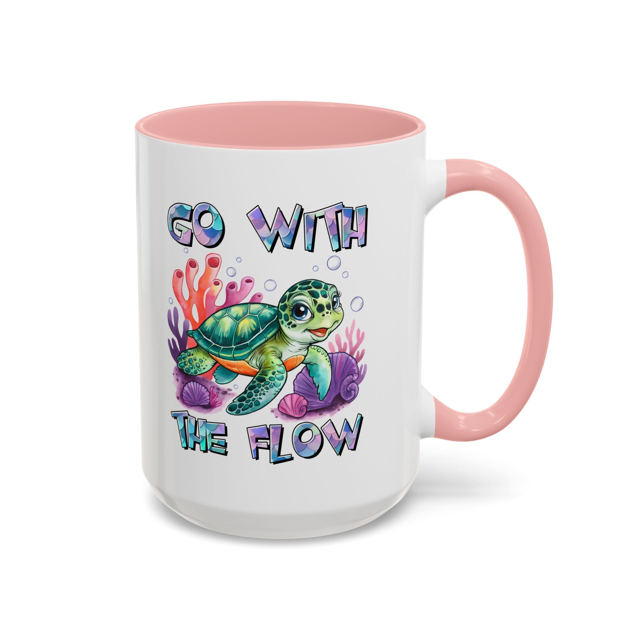Ocean-Inspired Accent Coffee Mug - 'Go With The Flow' Design turtle