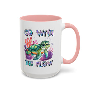 Ocean-Inspired Accent Coffee Mug - 'Go With The Flow' Design turtle