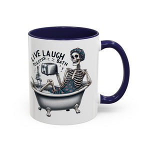Skeleton Bath Time Coffee Mug, Live Laugh Roast & Relax Skeleton Mug, Funny Gift for Halloween, Quirky Kitchen Decor, Unique Coffee Cup